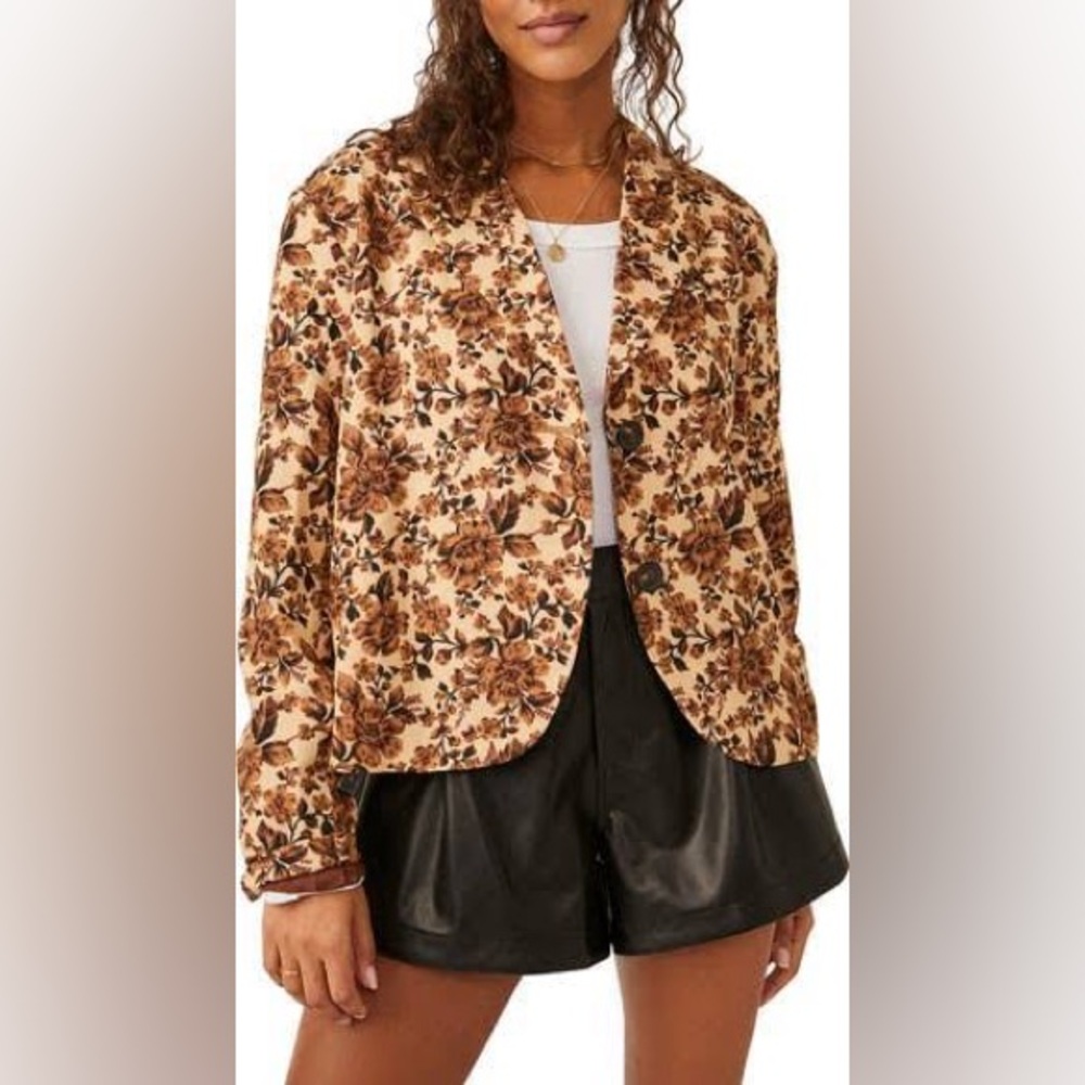 Free People Tan Floral Blazer